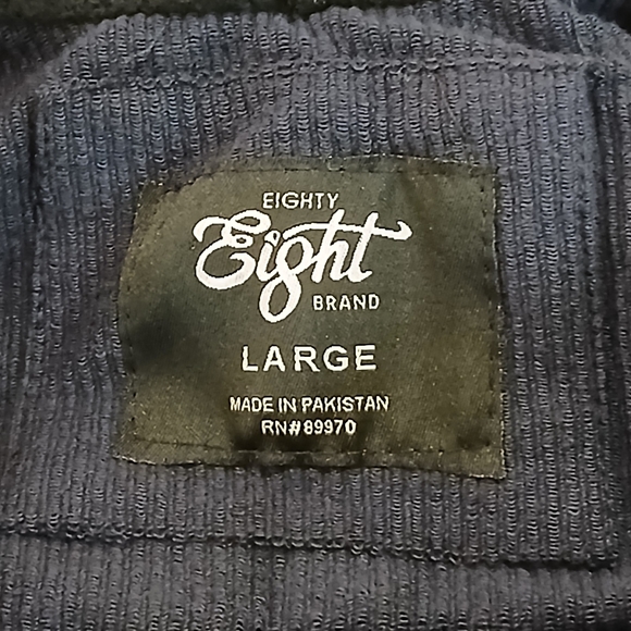 Eighty Eight Brand sz L Blue Lightweight Corduroy Shirt Jacket with Black Hood - Picture 3 of 10